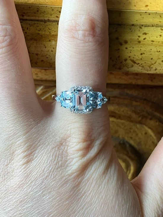 Natural Aquamarine Blue Topaz Sterling Silver Ring Size 10 - Picture 3 of 11